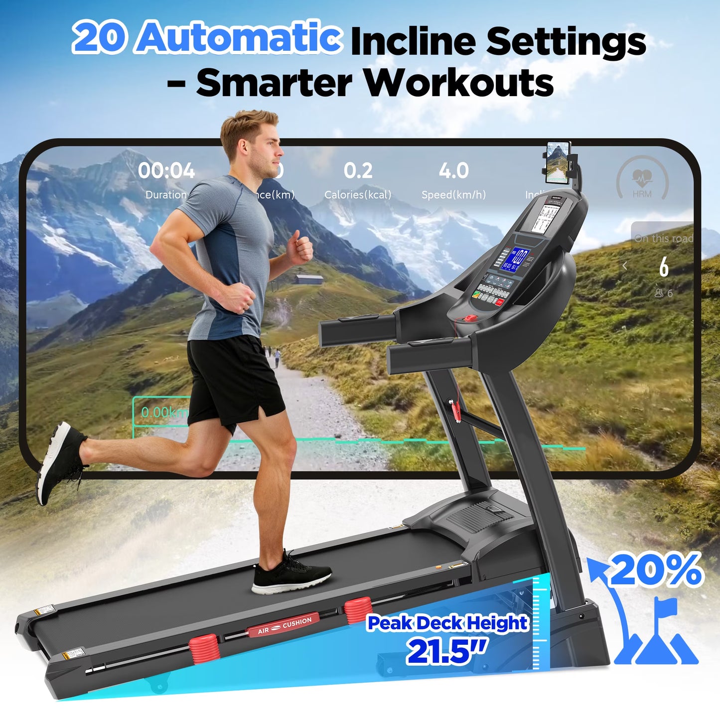 Famistar 5.0HP Folding Treadmill for Home with 20 Auto Incline, Smart APP, 300Lbs, Hifi Bluetooth Speakers, 64 Programs, 12MPH Speed, Foldable Electric Treadmill Running Machine, Knee Strap Gift