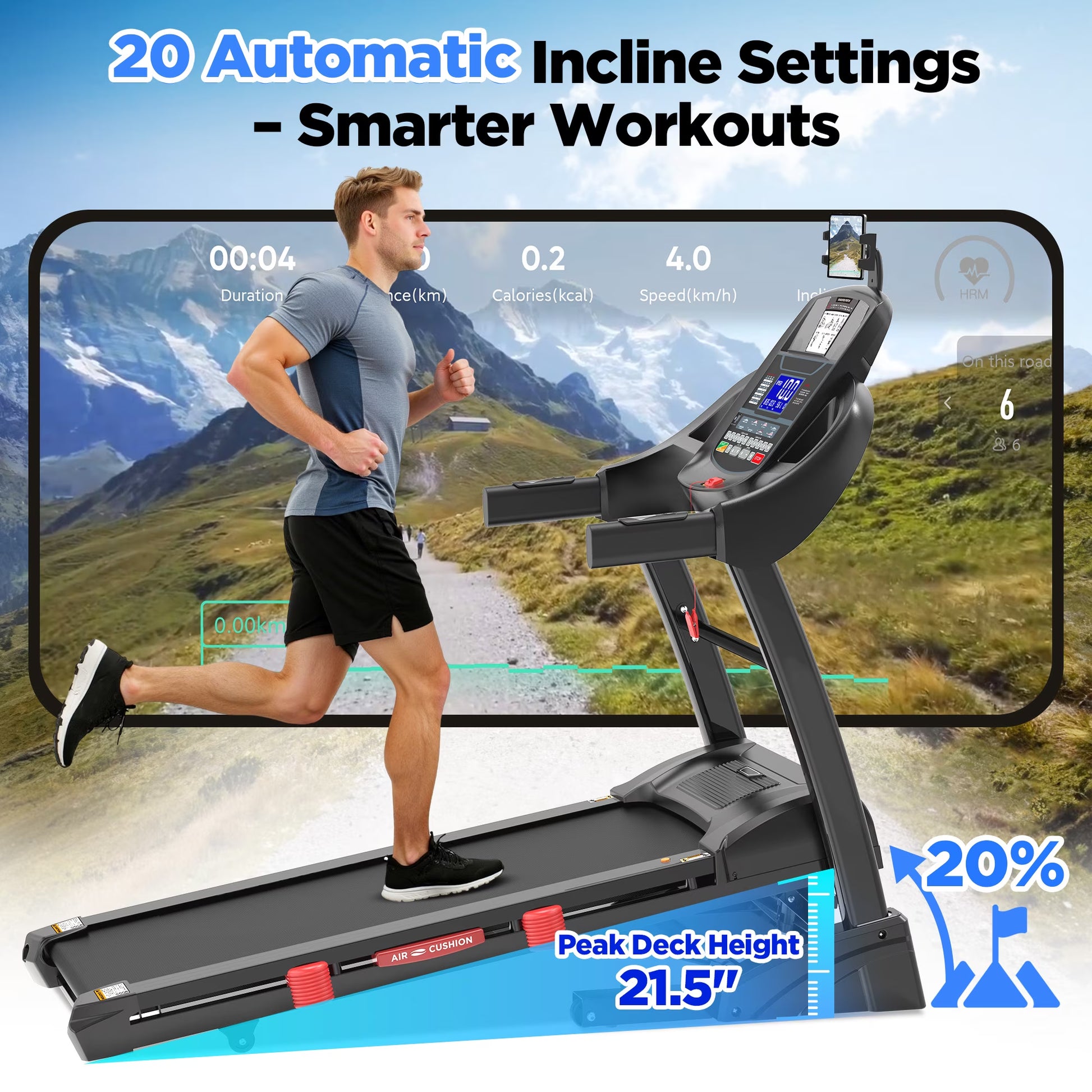 Famistar 5.0HP Folding Treadmill for Home with 20 Auto Incline, Smart APP, 300Lbs, Hifi Bluetooth Speakers, 64 Programs, 12MPH Speed, Foldable Electric Treadmill Running Machine, Knee Strap Gift