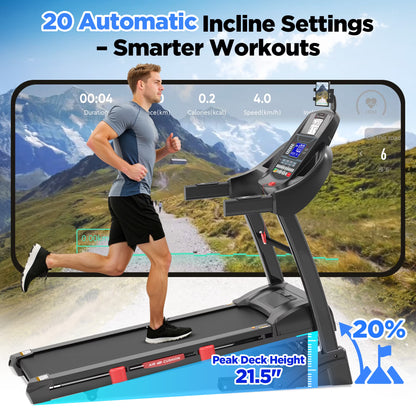 Famistar 5.0HP Folding Treadmill for Home with 20 Auto Incline, Smart APP, 300Lbs, Hifi Bluetooth Speakers, 64 Programs, 12MPH Speed, Foldable Electric Treadmill Running Machine, Knee Strap Gift